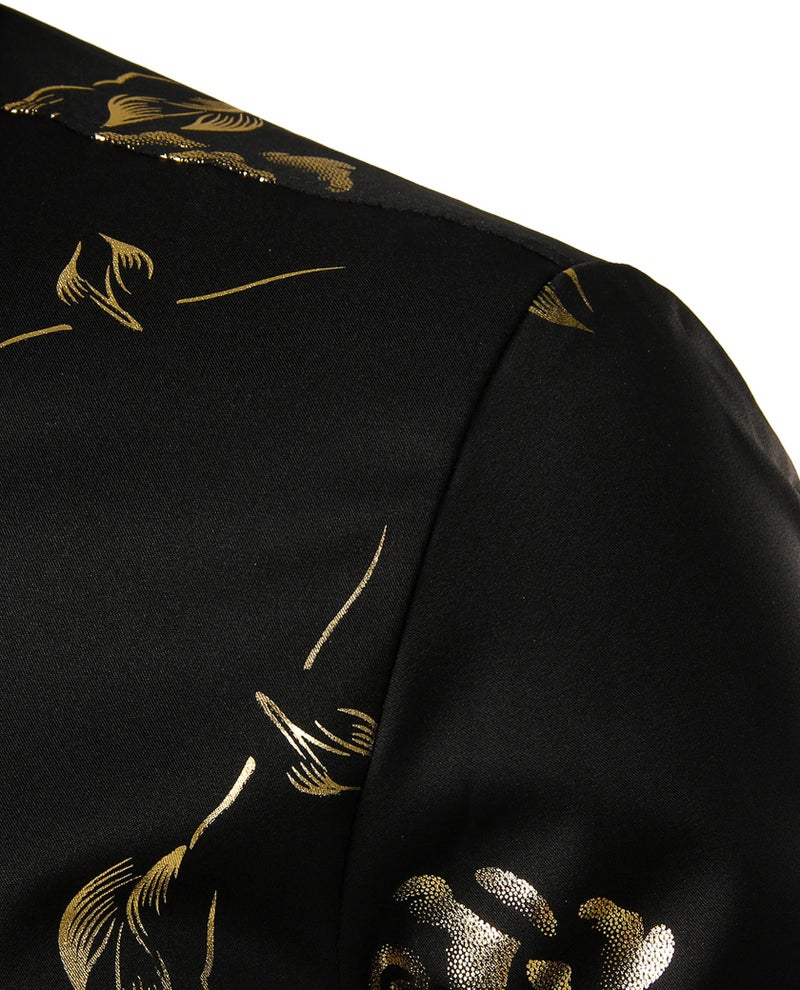 ZEROYAA Men's 3D Golden Rose Printed Slim Fit Long Sleeve Button Down Floral Dress Shirts ZZCL30 Black Gold Large - Image 4
